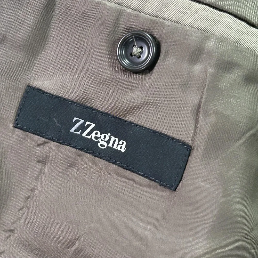 Z Zegna Suit Jacket Mens 54R Beige Cotton Linen Slim Fit 2 Button Blazer